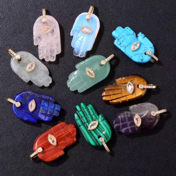 Turquoise Hand Hamsa Stone Pendant Charm - Picture 3 of 7